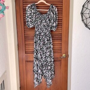 O.P.T. Black & Green Floral Off The Shoulder Maxi Dress